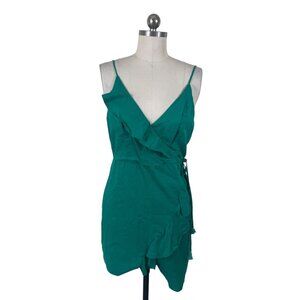 Essue Dress Womens Medium Green Solid Ruffle Solid Tassle Sleeveless Dainty Boho